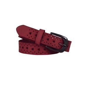 Carved Multi-hole Hollow Alloy Pin Buckle Leather Belt Burgundy-heart